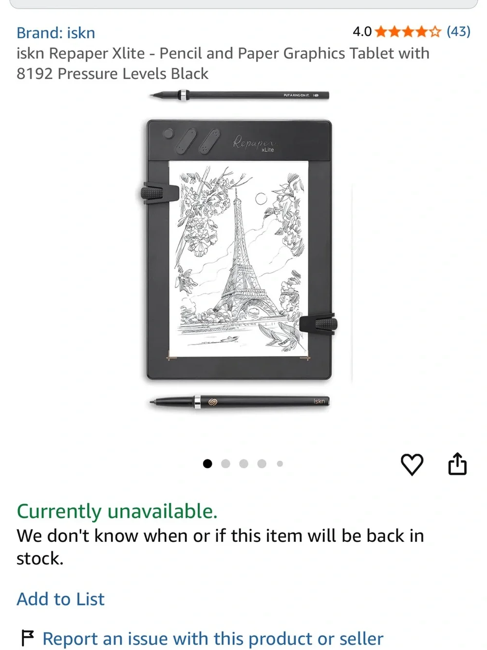 Black Iskn Repaper xlite Graphics Drawing Tablet with Stylus